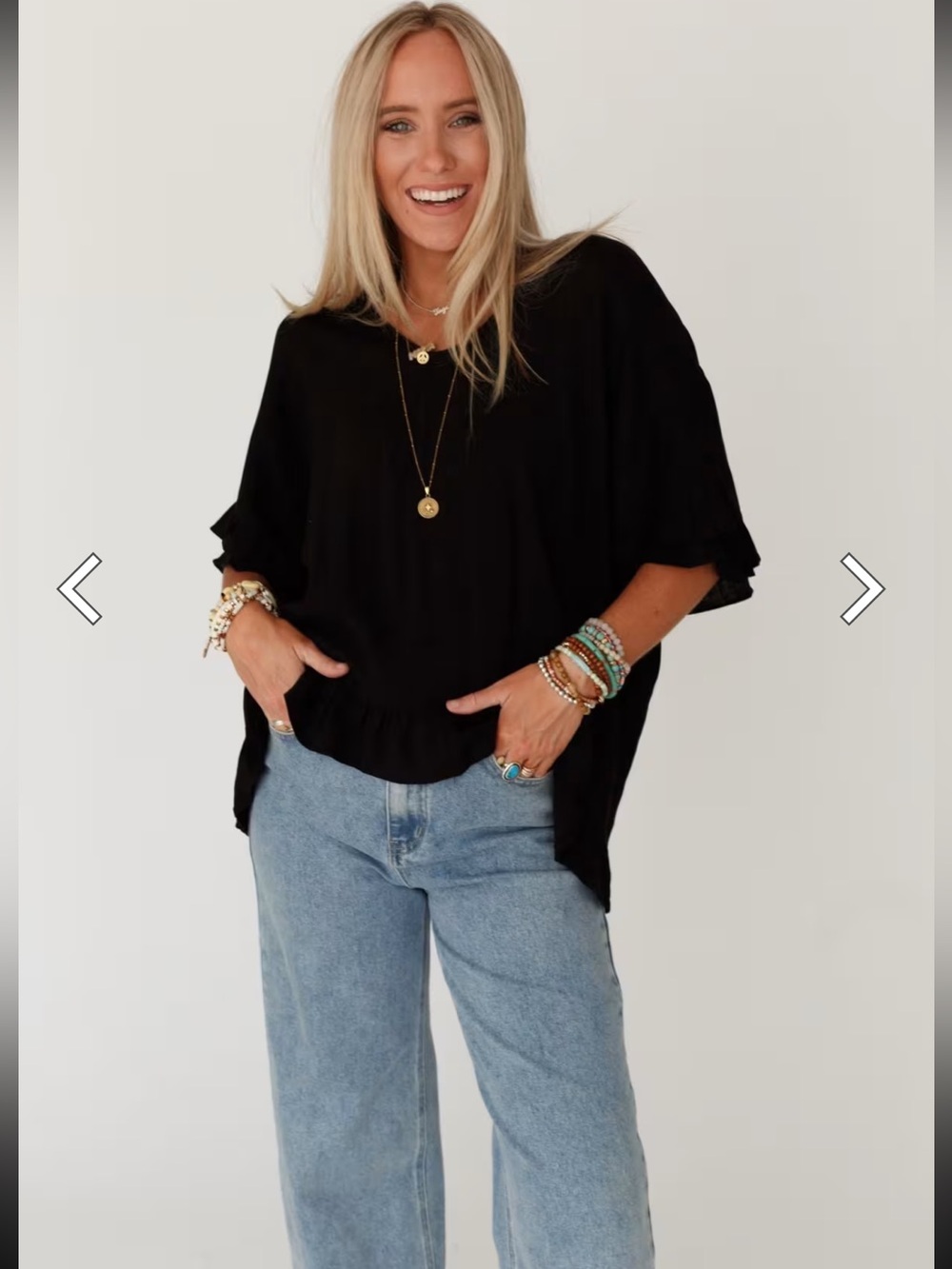 BIBI Waffle Knit Ruffled Sleeve Top